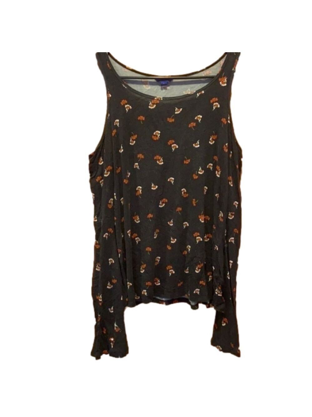 Aeropostale Cold Shoulder Black Floral Long Sleeve Shirt Size Medium